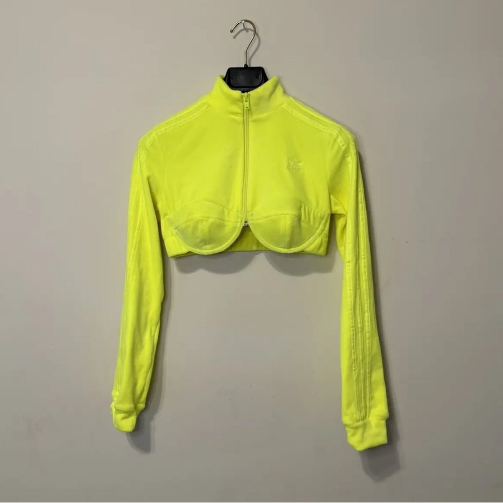 Adidas X Jeremy Scott Velour Crop Track Top Neon Yellow
